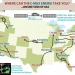 Map showing what cities you can drive to in the C-max Energi on 1 tank of gas